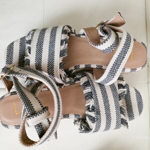 Lulu's Black and White Striped Fringe Sandals